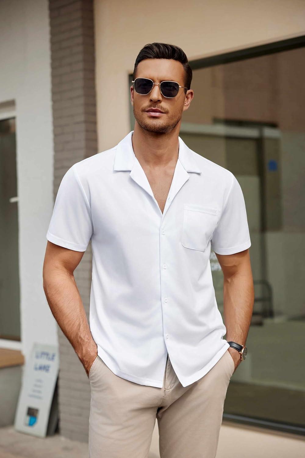 imageCOOFANDY Mens Short Sleeve Dress Shirts Button Down Untucked Wrinkle Free Shirts Casual Summer Shirt with PocketWhite