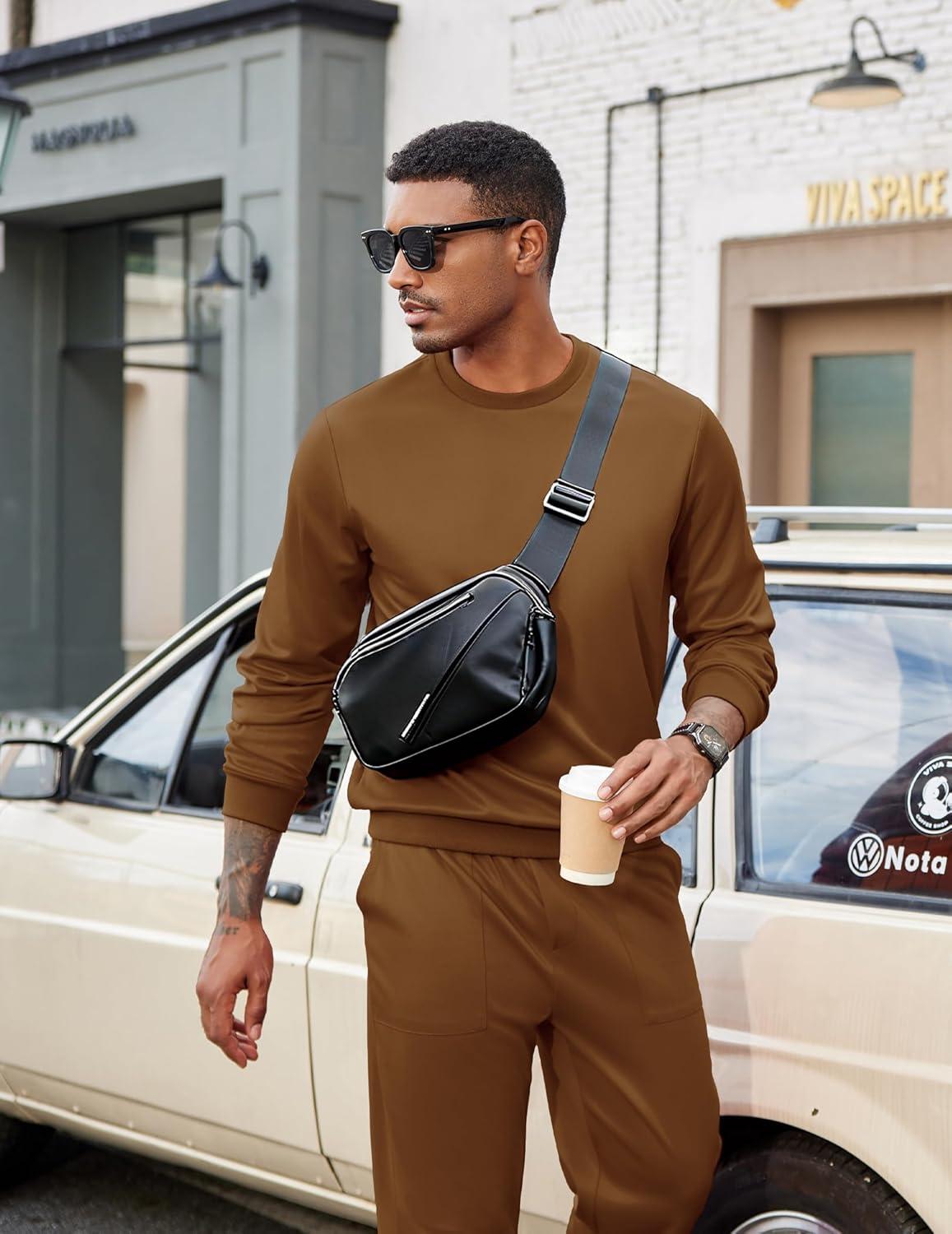 imageCOOFANDY Mens Tracksuit 2 Piece Sweatsuit Set Long Sleeve Pullover Athletic Suit For Sports Casual Fitness JoggingBrown