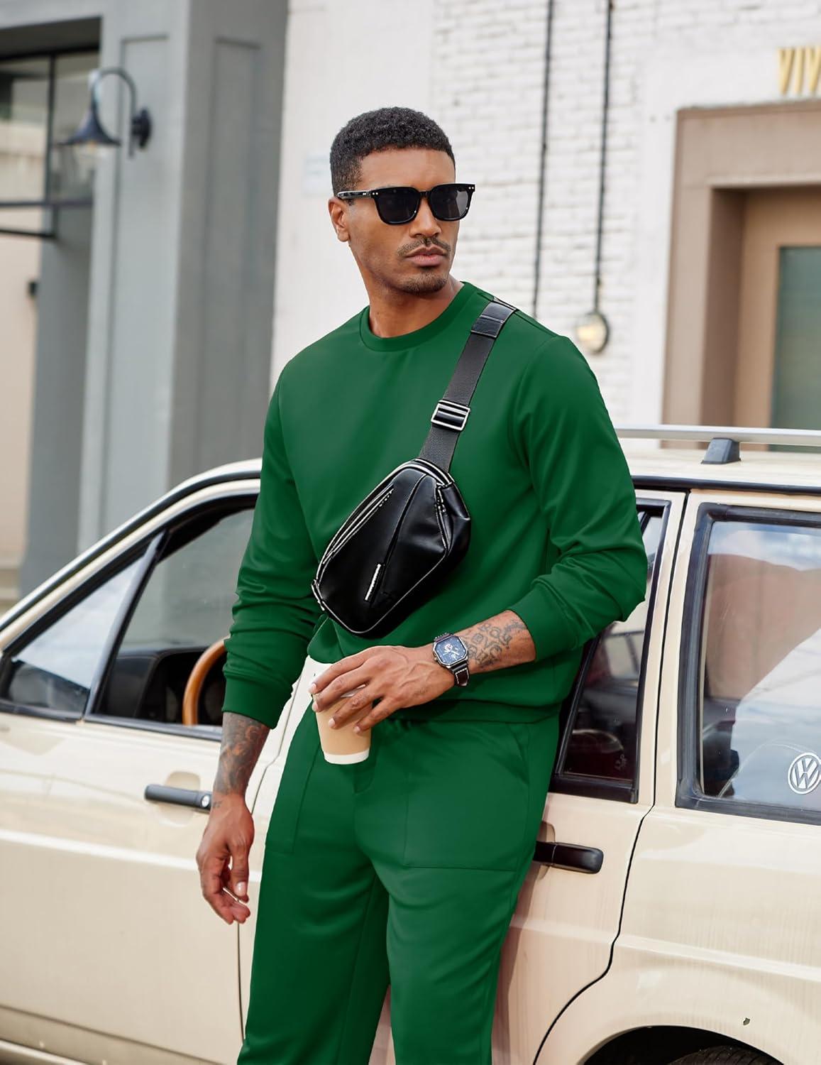 imageCOOFANDY Mens Tracksuit 2 Piece Sweatsuit Set Long Sleeve Pullover Athletic Suit For Sports Casual Fitness JoggingDeep Green