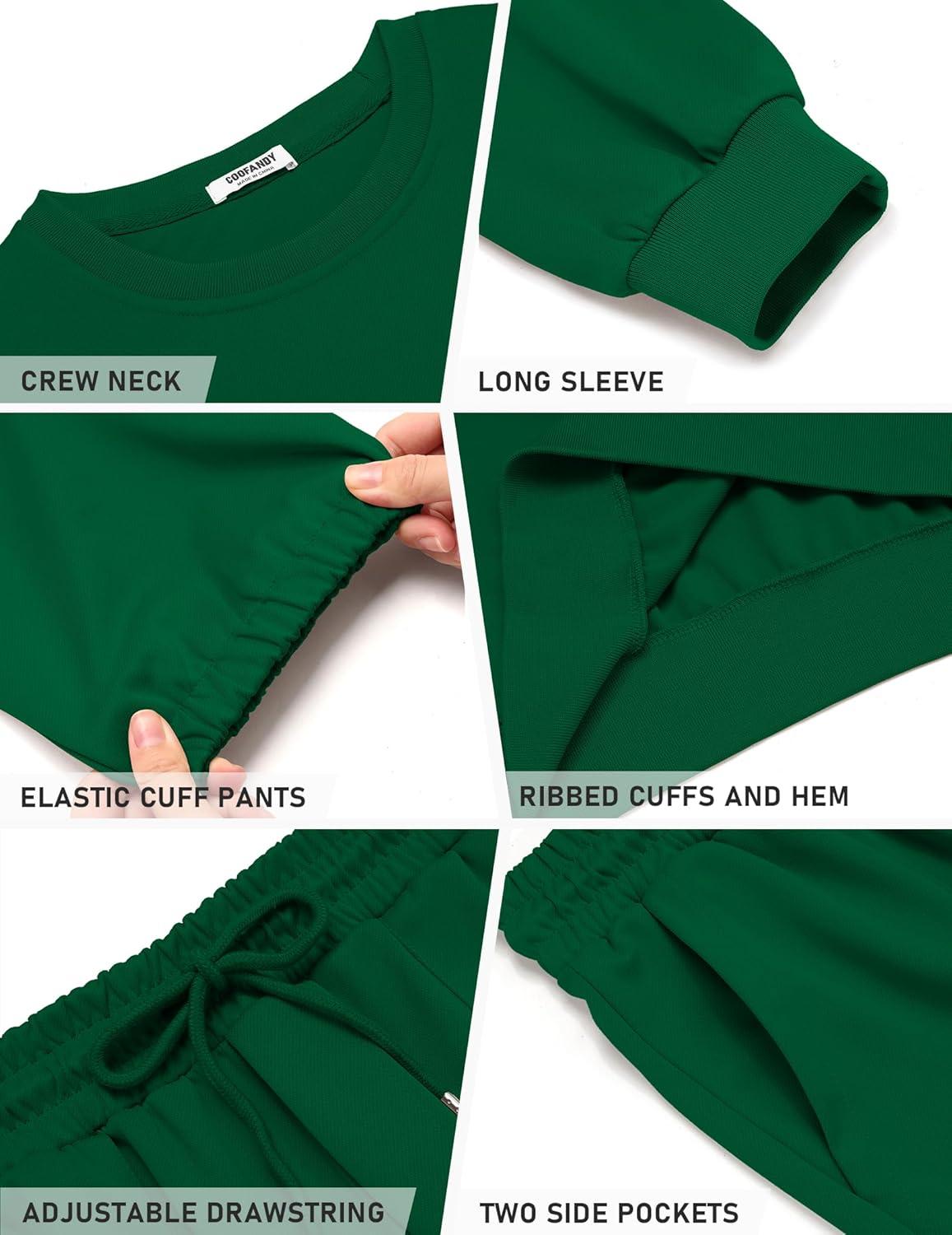 imageCOOFANDY Mens Tracksuit 2 Piece Sweatsuit Set Long Sleeve Pullover Athletic Suit For Sports Casual Fitness JoggingDeep Green