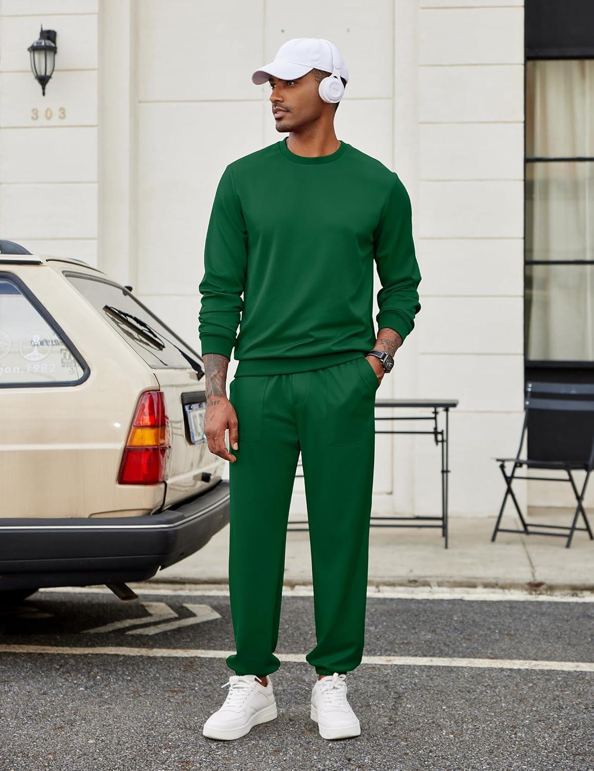 imageCOOFANDY Mens Tracksuit 2 Piece Sweatsuit Set Long Sleeve Pullover Athletic Suit For Sports Casual Fitness JoggingDeep Green