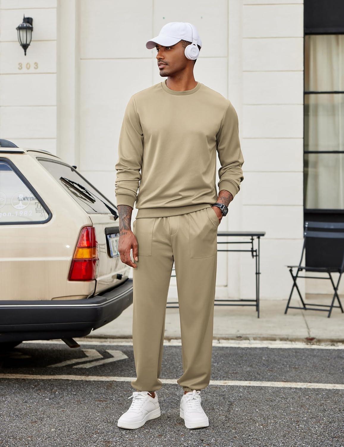 imageCOOFANDY Mens Tracksuit 2 Piece Sweatsuit Set Long Sleeve Pullover Athletic Suit For Sports Casual Fitness JoggingKhaki