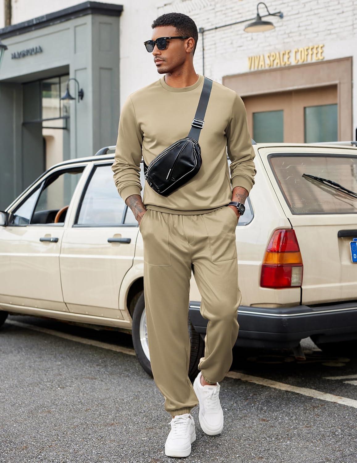 imageCOOFANDY Mens Tracksuit 2 Piece Sweatsuit Set Long Sleeve Pullover Athletic Suit For Sports Casual Fitness JoggingKhaki