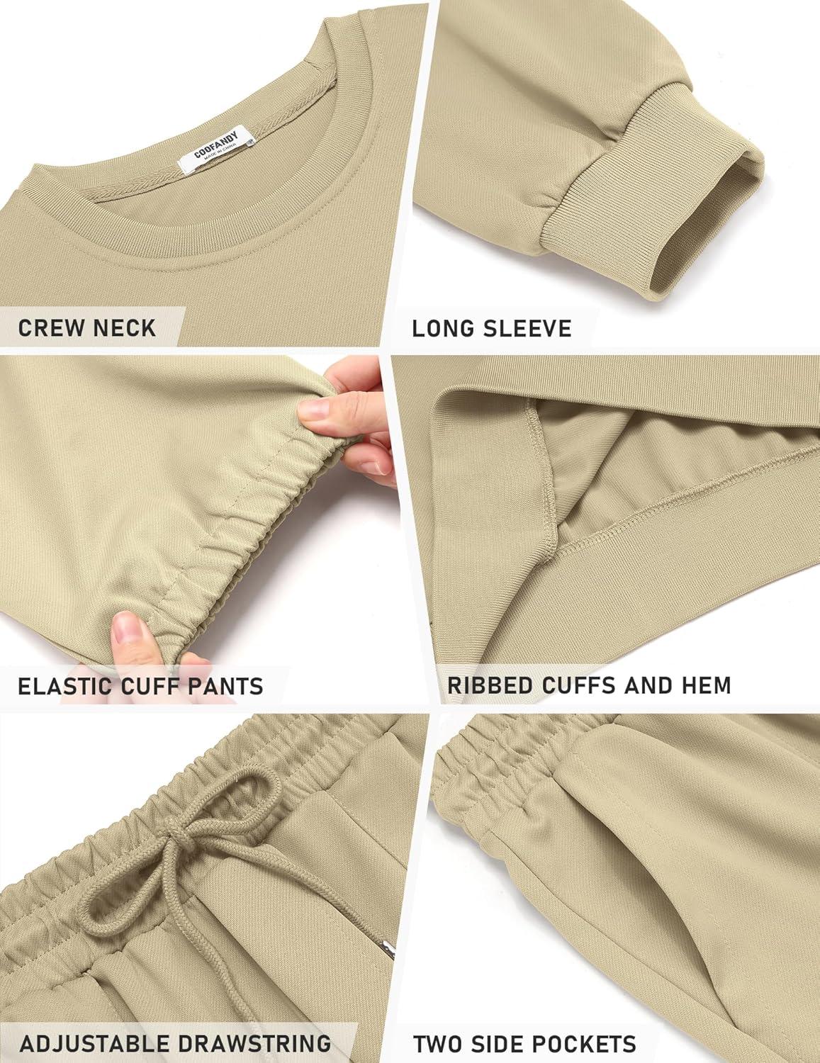 imageCOOFANDY Mens Tracksuit 2 Piece Sweatsuit Set Long Sleeve Pullover Athletic Suit For Sports Casual Fitness JoggingKhaki