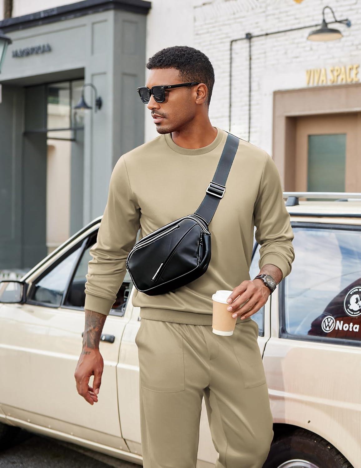 imageCOOFANDY Mens Tracksuit 2 Piece Sweatsuit Set Long Sleeve Pullover Athletic Suit For Sports Casual Fitness JoggingKhaki