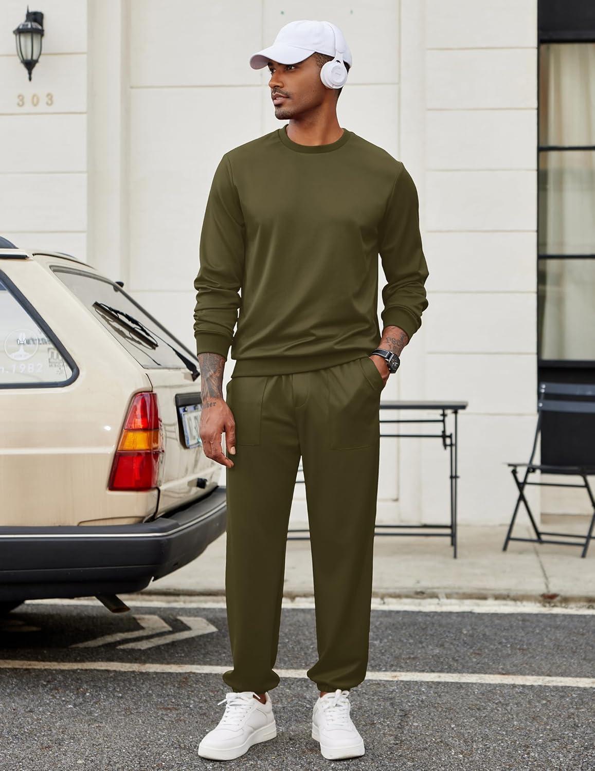 imageCOOFANDY Mens Tracksuit 2 Piece Sweatsuit Set Long Sleeve Pullover Athletic Suit For Sports Casual Fitness JoggingStyle Barmy Green