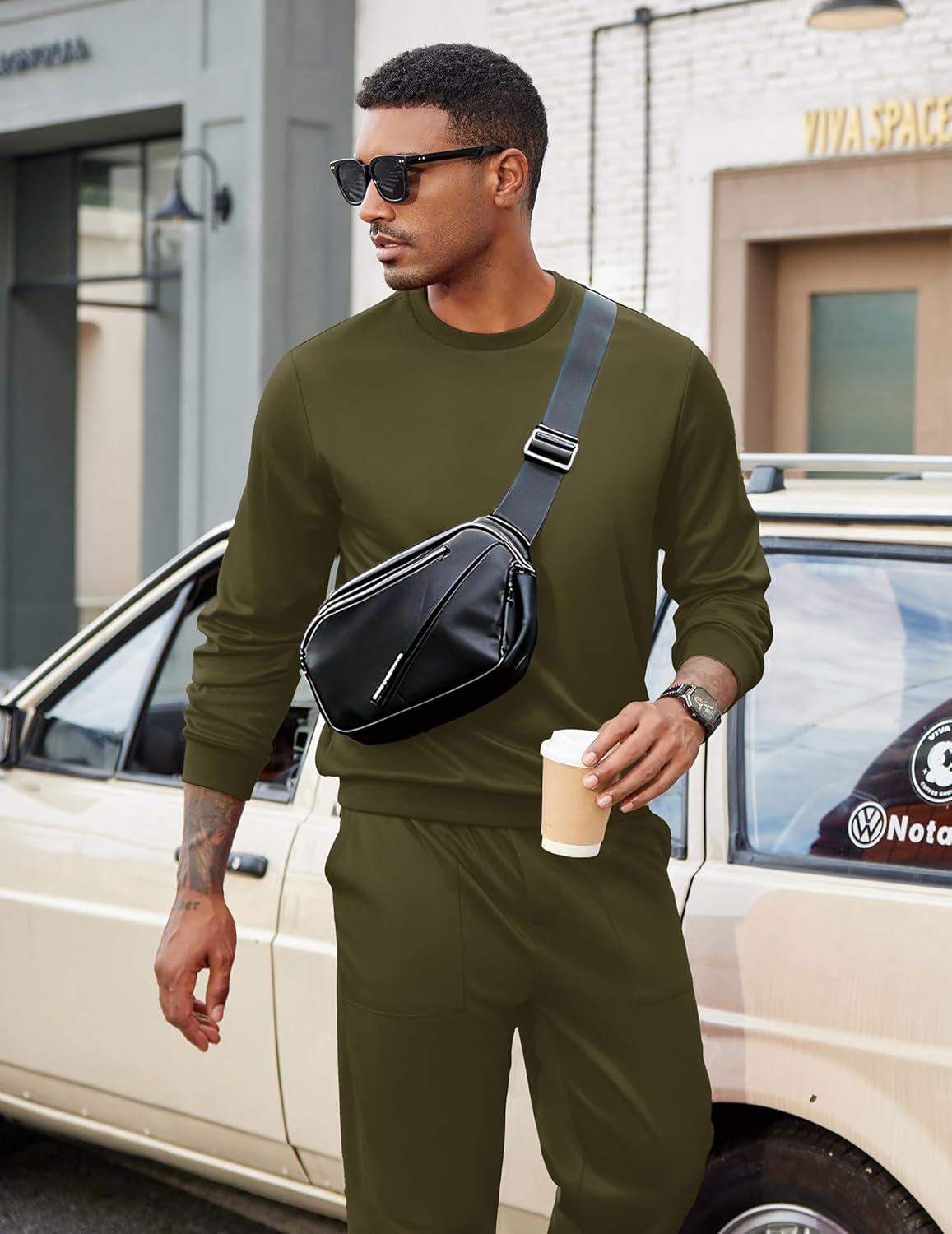 imageCOOFANDY Mens Tracksuit 2 Piece Sweatsuit Set Long Sleeve Pullover Athletic Suit For Sports Casual Fitness JoggingStyle Barmy Green