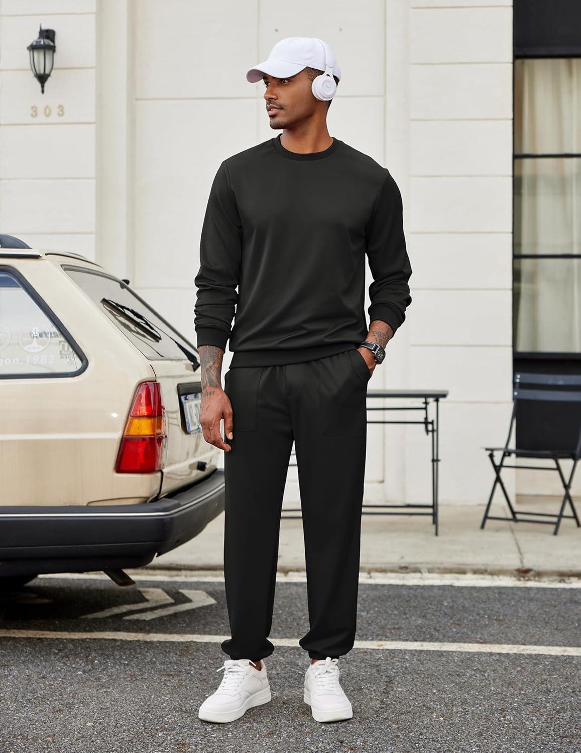 imageCOOFANDY Mens Tracksuit 2 Piece Sweatsuit Set Long Sleeve Pullover Athletic Suit For Sports Casual Fitness JoggingStyle Bblack