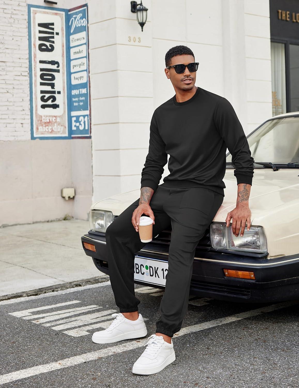 imageCOOFANDY Mens Tracksuit 2 Piece Sweatsuit Set Long Sleeve Pullover Athletic Suit For Sports Casual Fitness JoggingStyle Bblack