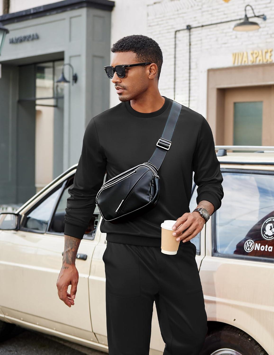 imageCOOFANDY Mens Tracksuit 2 Piece Sweatsuit Set Long Sleeve Pullover Athletic Suit For Sports Casual Fitness JoggingStyle Bblack