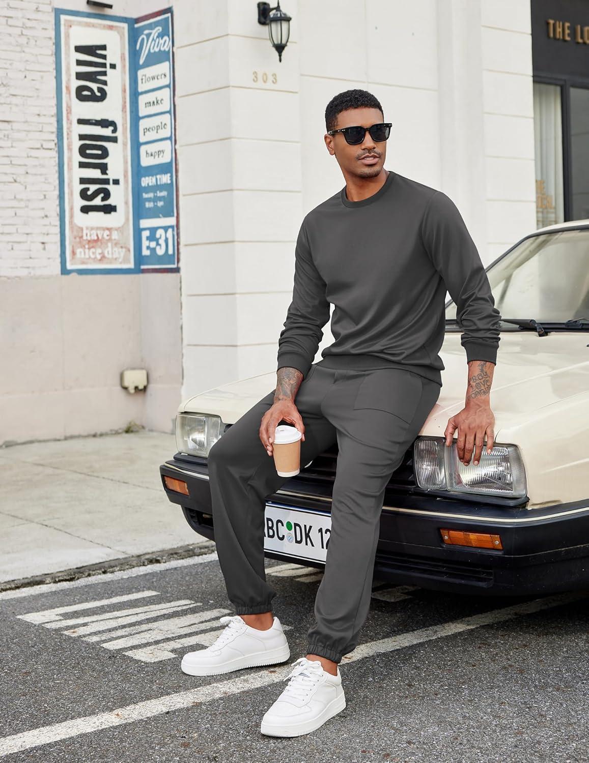 imageCOOFANDY Mens Tracksuit 2 Piece Sweatsuit Set Long Sleeve Pullover Athletic Suit For Sports Casual Fitness JoggingStyle Bdark Grey