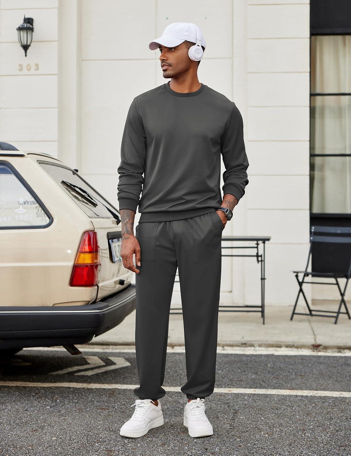 imageCOOFANDY Mens Tracksuit 2 Piece Sweatsuit Set Long Sleeve Pullover Athletic Suit For Sports Casual Fitness JoggingStyle Bdark Grey