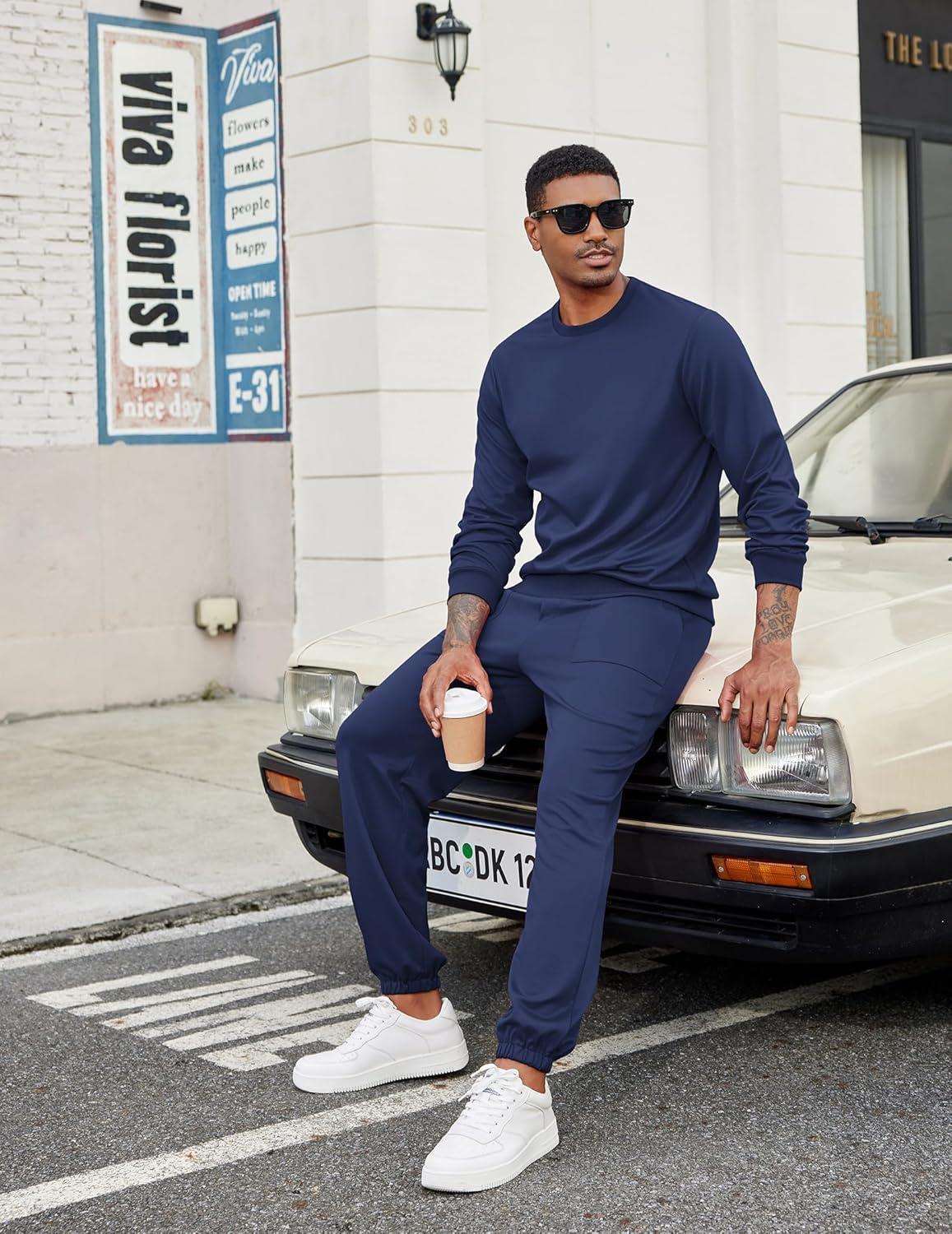 imageCOOFANDY Mens Tracksuit 2 Piece Sweatsuit Set Long Sleeve Pullover Athletic Suit For Sports Casual Fitness JoggingStyle Bnavy Blue