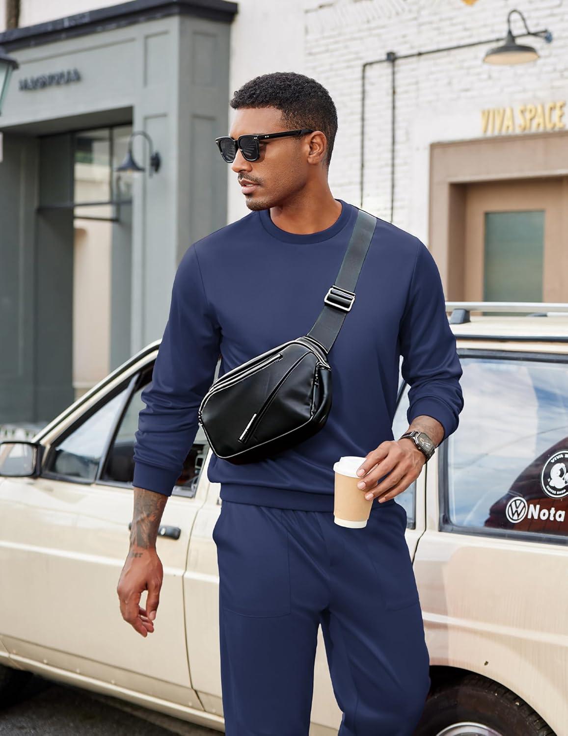 imageCOOFANDY Mens Tracksuit 2 Piece Sweatsuit Set Long Sleeve Pullover Athletic Suit For Sports Casual Fitness JoggingStyle Bnavy Blue