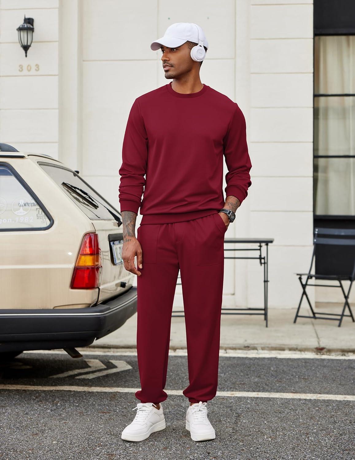 imageCOOFANDY Mens Tracksuit 2 Piece Sweatsuit Set Long Sleeve Pullover Athletic Suit For Sports Casual Fitness JoggingStyle Bwine Red