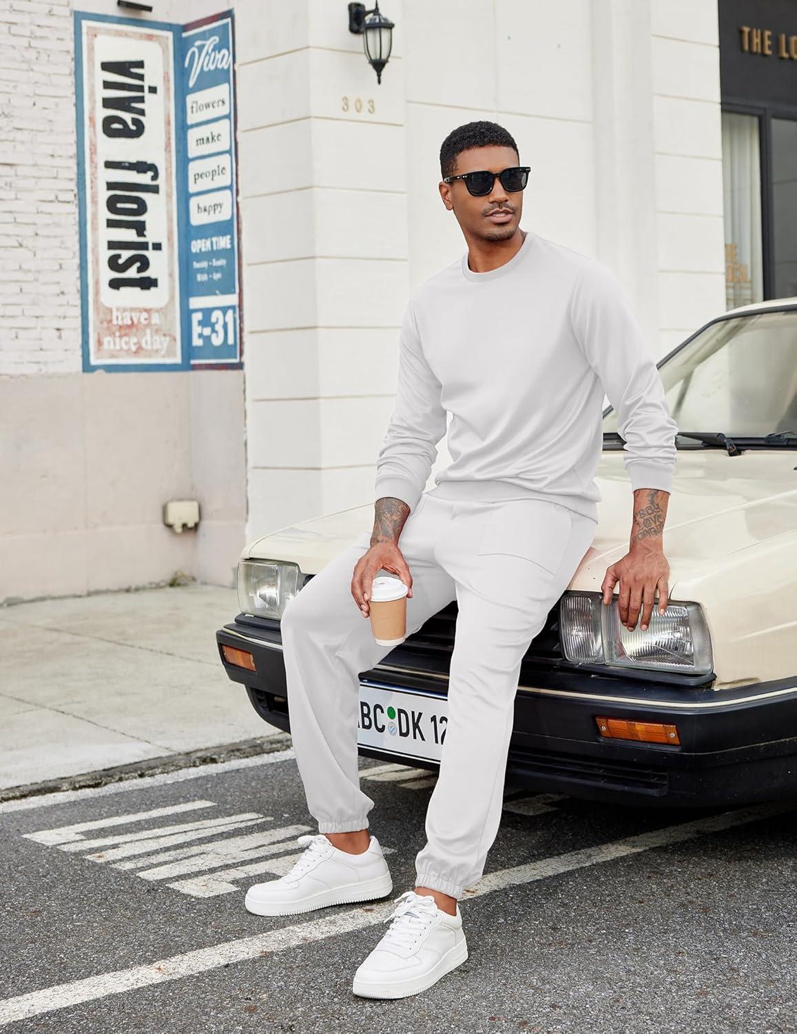 imageCOOFANDY Mens Tracksuit 2 Piece Sweatsuit Set Long Sleeve Pullover Athletic Suit For Sports Casual Fitness JoggingWhite