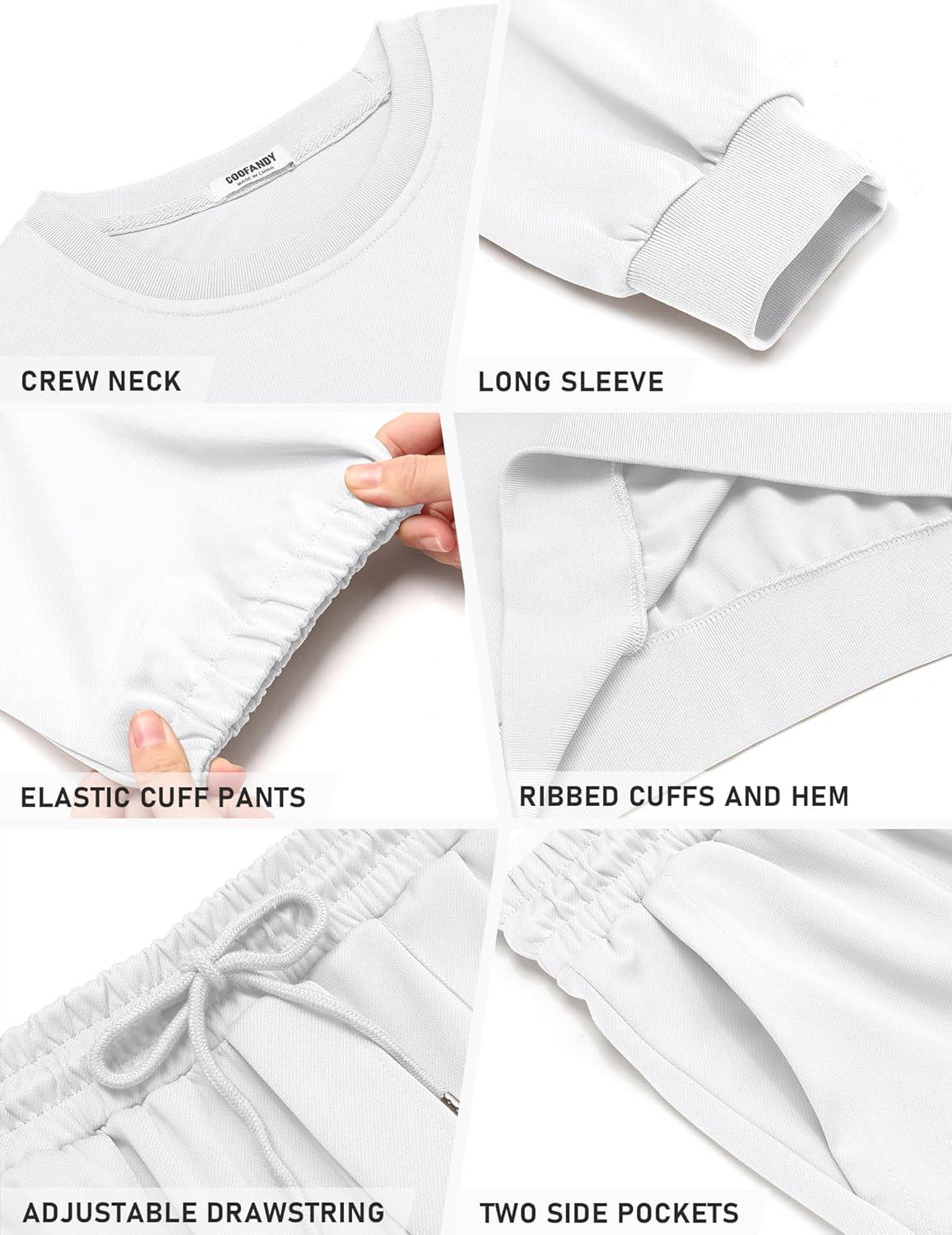 imageCOOFANDY Mens Tracksuit 2 Piece Sweatsuit Set Long Sleeve Pullover Athletic Suit For Sports Casual Fitness JoggingWhite