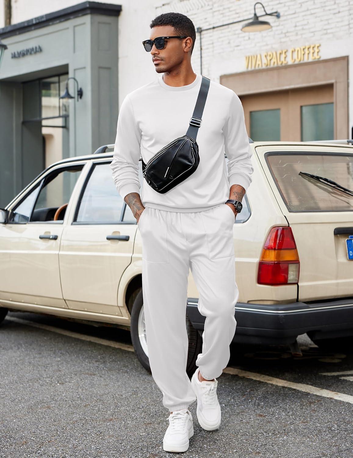 imageCOOFANDY Mens Tracksuit 2 Piece Sweatsuit Set Long Sleeve Pullover Athletic Suit For Sports Casual Fitness JoggingWhite