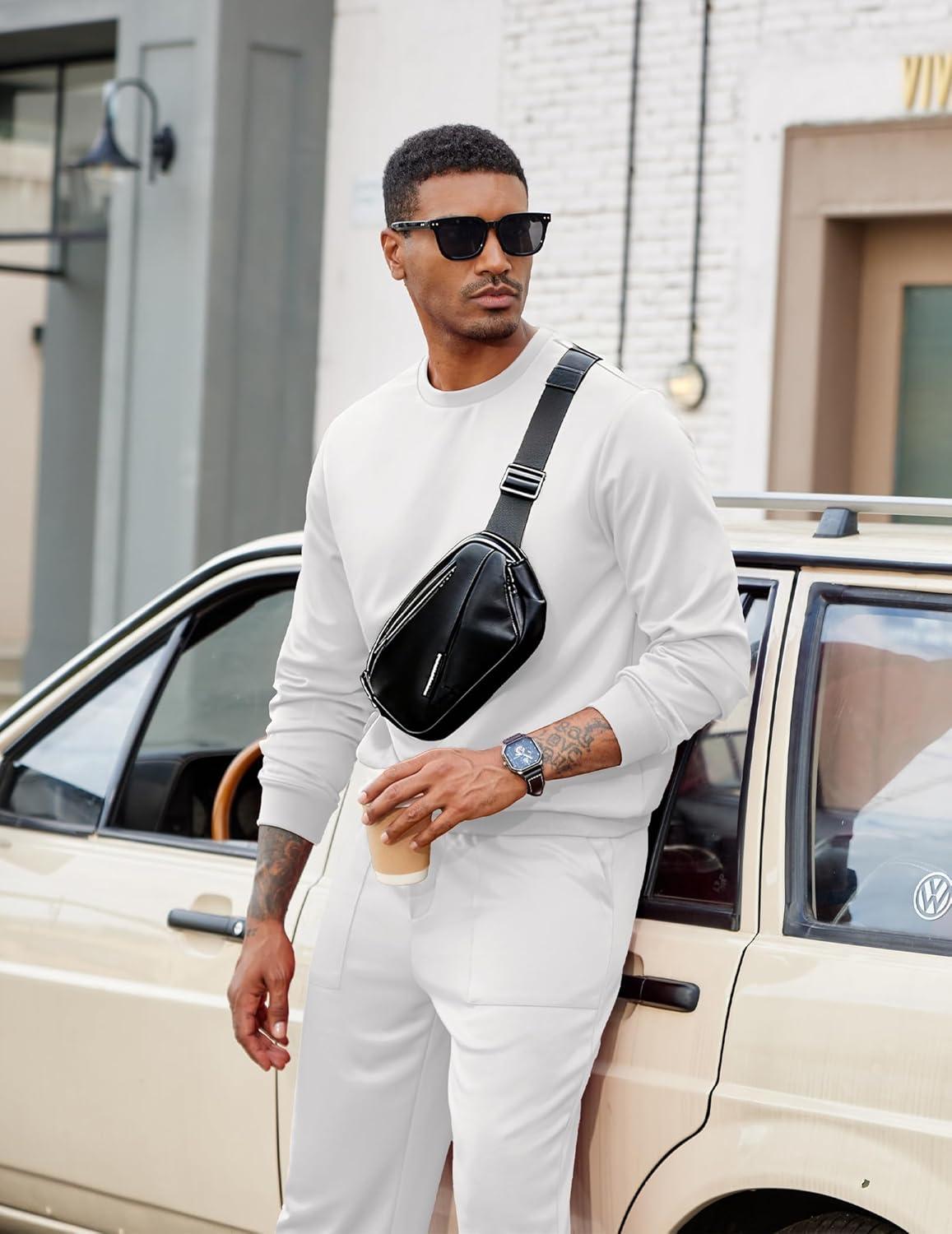 imageCOOFANDY Mens Tracksuit 2 Piece Sweatsuit Set Long Sleeve Pullover Athletic Suit For Sports Casual Fitness JoggingWhite