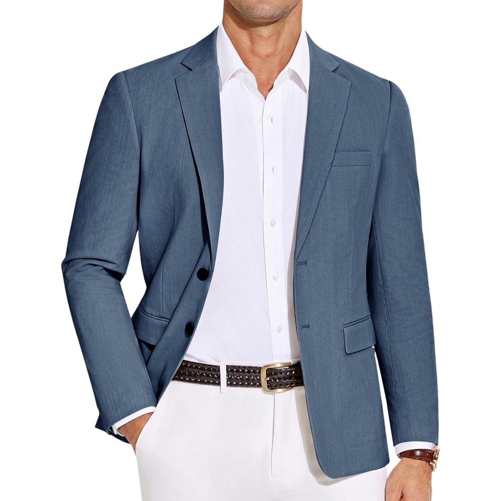imageCOOFANDY Mens Casual Blazer Lightweight Slim Fit Suit Jacket Two Button Cotton Sport CoatsBlue