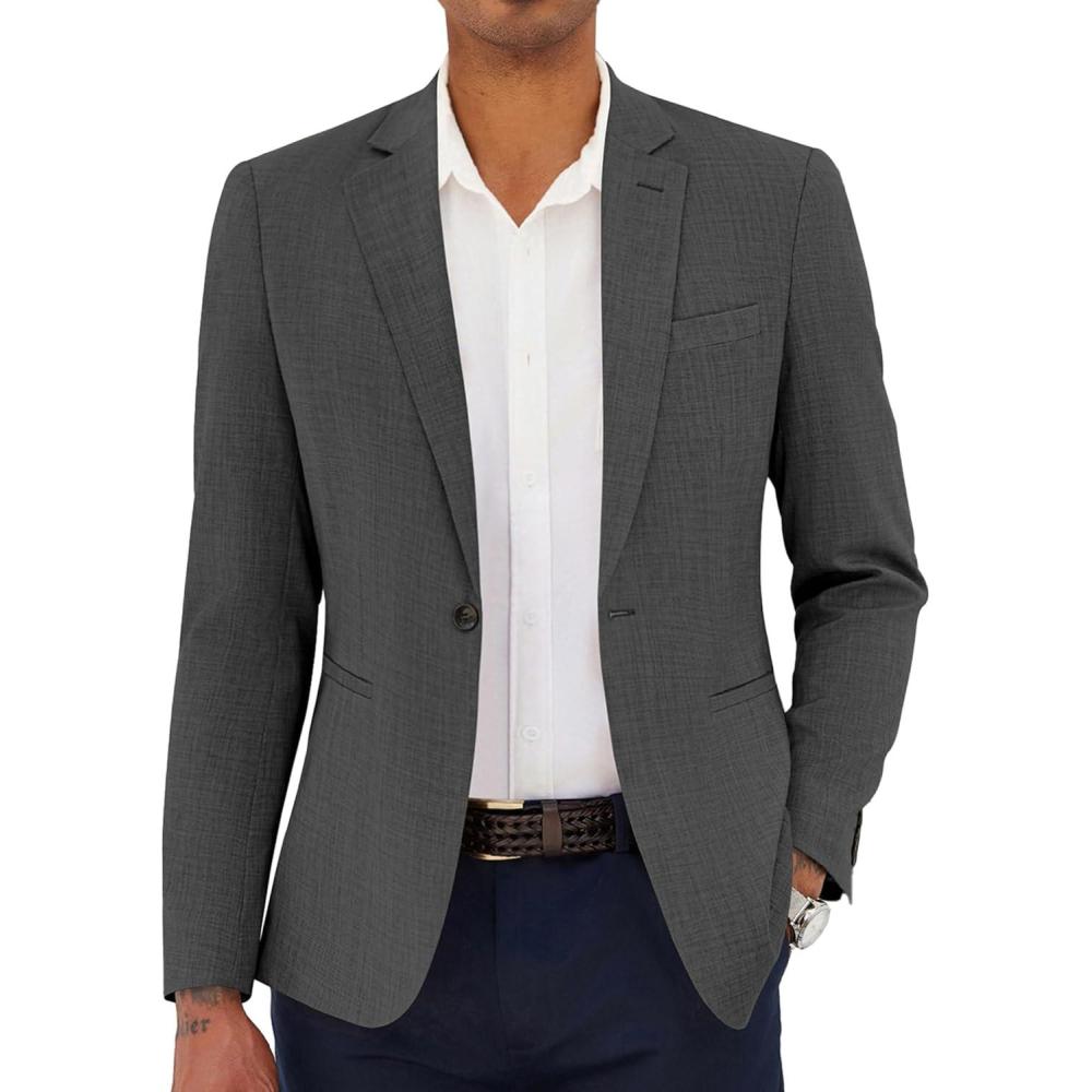 imageCOOFANDY Mens Casual Blazer Slim Fit Lightweight Sport Coat One Button Suit JacketDark Gray
