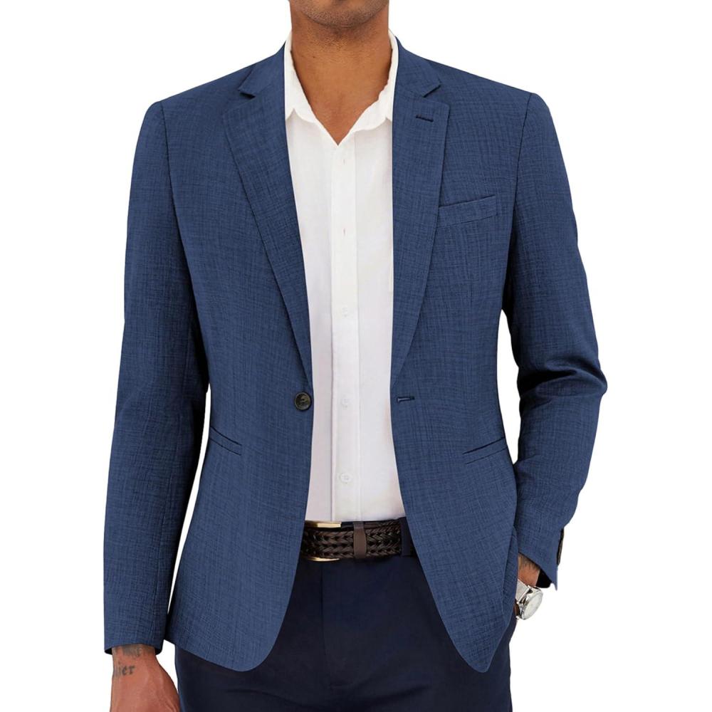 imageCOOFANDY Mens Casual Blazer Slim Fit Lightweight Sport Coat One Button Suit JacketNavy