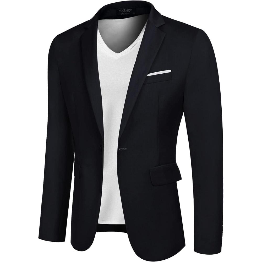 imageCOOFANDY Mens Casual Blazer Slim Fit Sport Coats One Button Business Suit JacketBlue