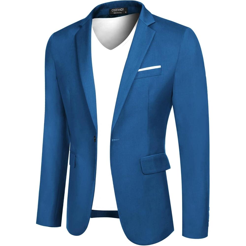 imageCOOFANDY Mens Casual Blazer Slim Fit Sport Coats One Button Business Suit JacketDark Blue