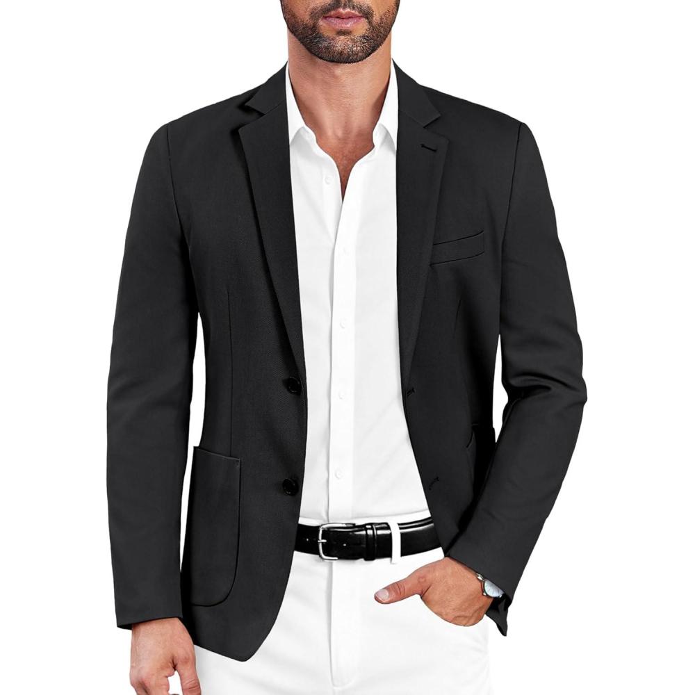 imageCOOFANDY Mens Casual Sport Coat Blazer Two Buttons Knit Lightweight Suit JacketsBlack