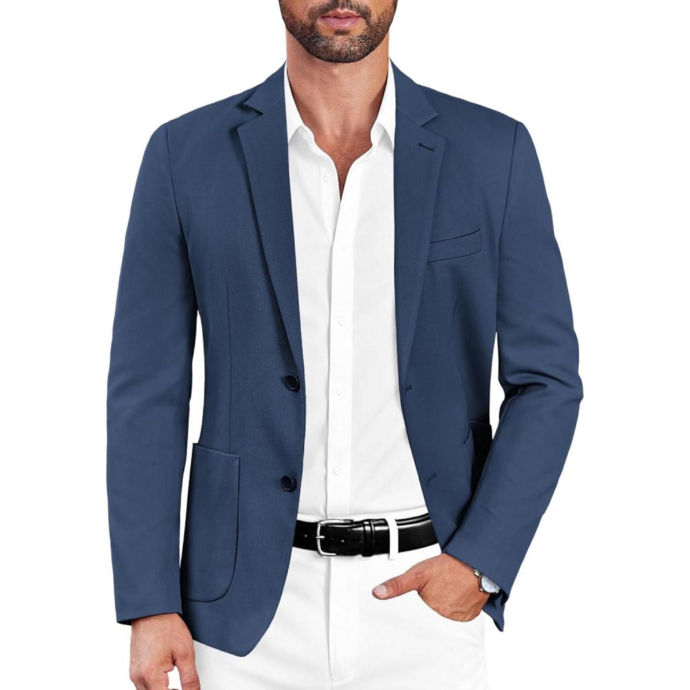 imageCOOFANDY Mens Casual Sport Coat Blazer Two Buttons Knit Lightweight Suit JacketsBlue