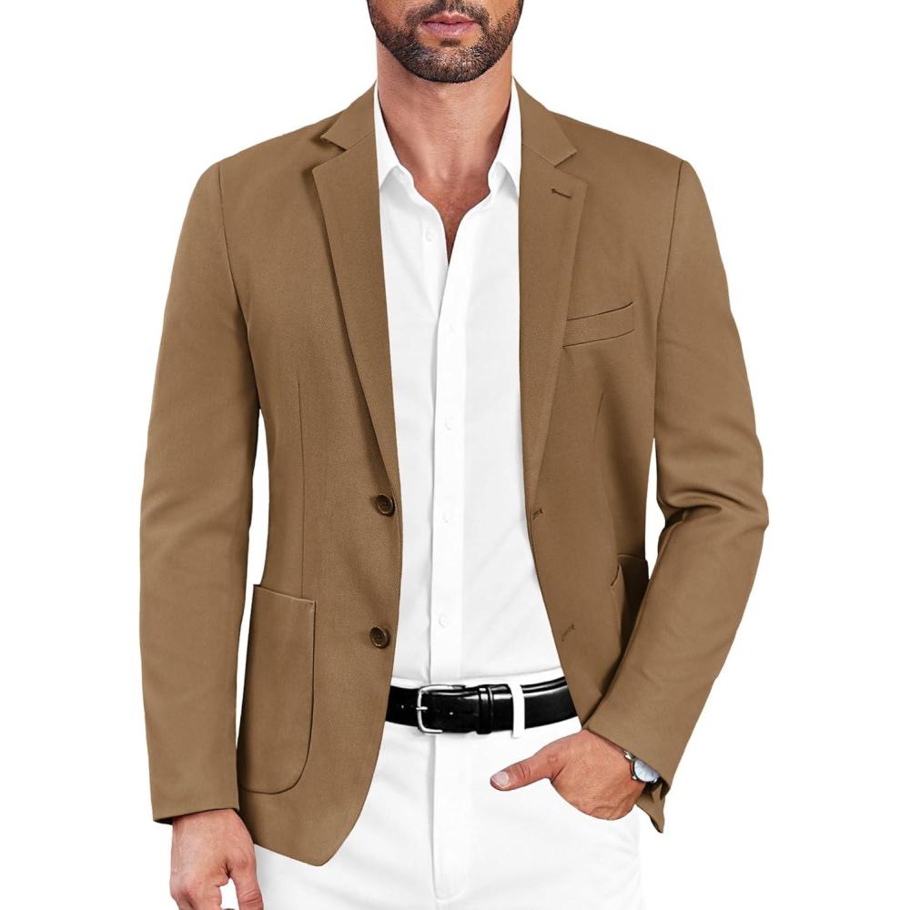 imageCOOFANDY Mens Casual Sport Coat Blazer Two Buttons Knit Lightweight Suit JacketsBrown