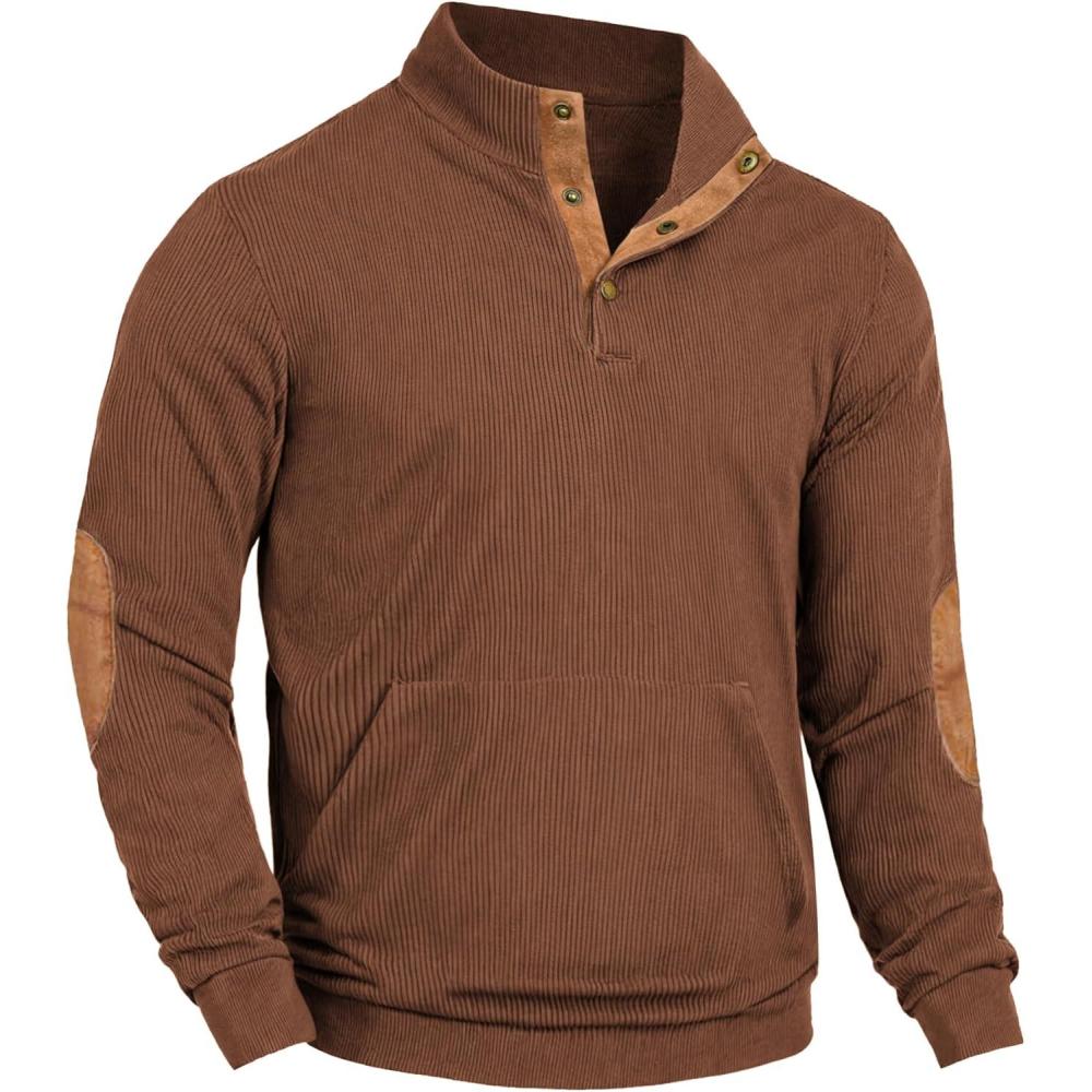 imageCOOFANDY Mens Corduroy Sweatshirt Long Sleeve Pullover Quarter Button Fall Sweat ShirtsLight Brown