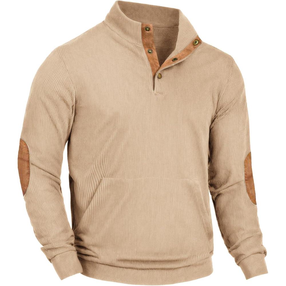 imageCOOFANDY Mens Corduroy Sweatshirt Long Sleeve Pullover Quarter Button Fall Sweat ShirtsLight Khaki