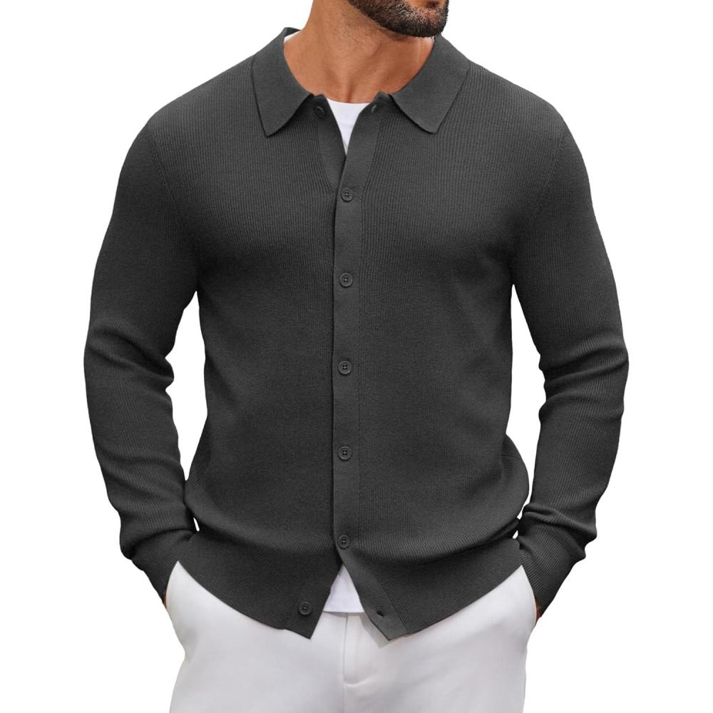 imageCOOFANDY Mens Knit Pullover Sweater Long Sleeve Casual Sweater Open Front Ribbed SweaterDark Gray