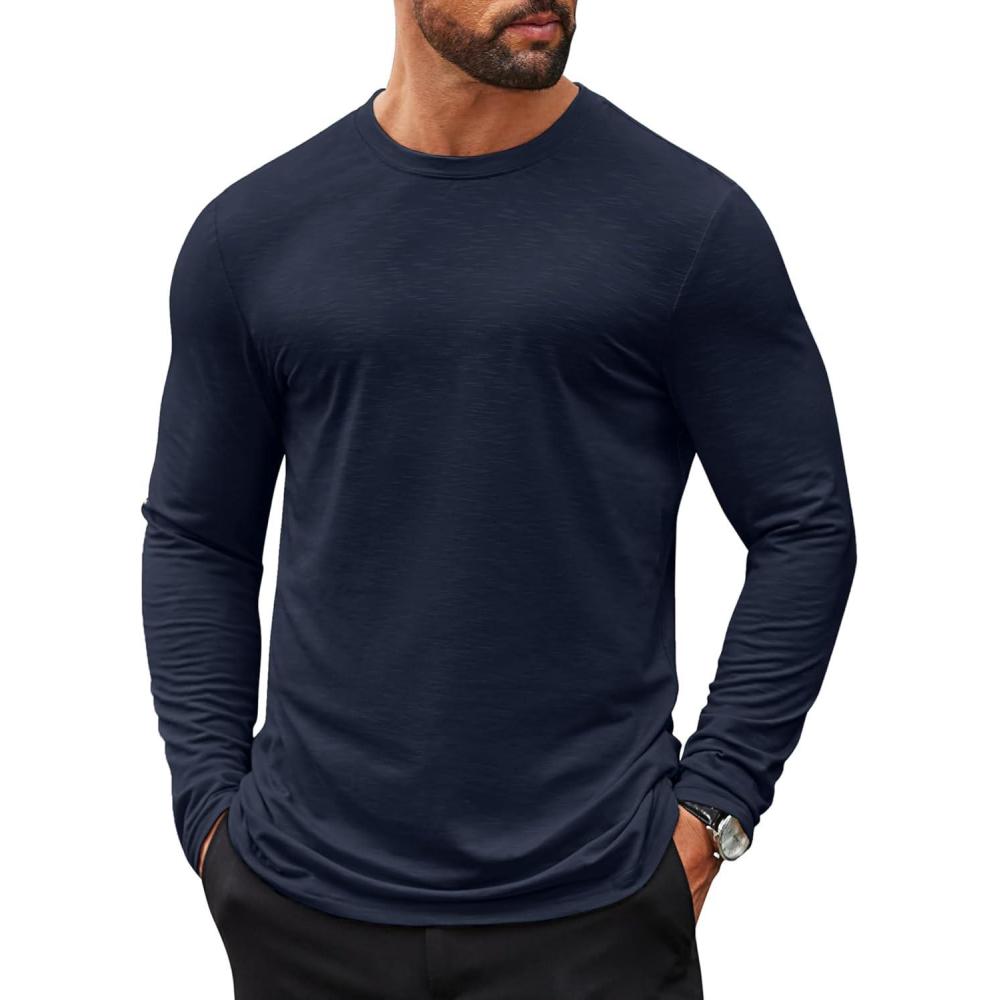 imageCOOFANDY Mens Long Sleeve T Shirts Casual Crew Neck Tee Shirts Lightweight Soft Pullover TopsNavy Blue
