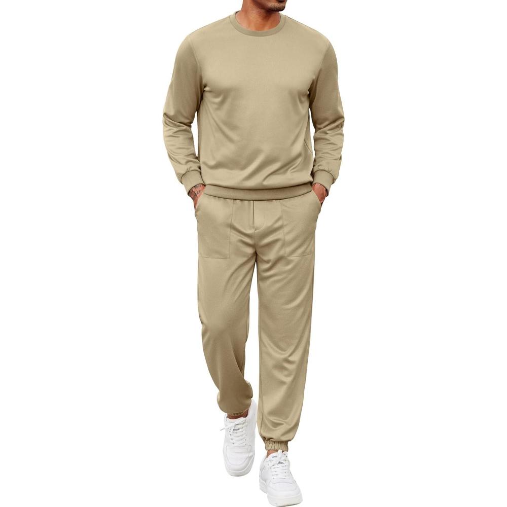 imageCOOFANDY Mens Tracksuit 2 Piece Sweatsuit Set Long Sleeve Pullover Athletic Suit For Sports Casual Fitness JoggingKhaki