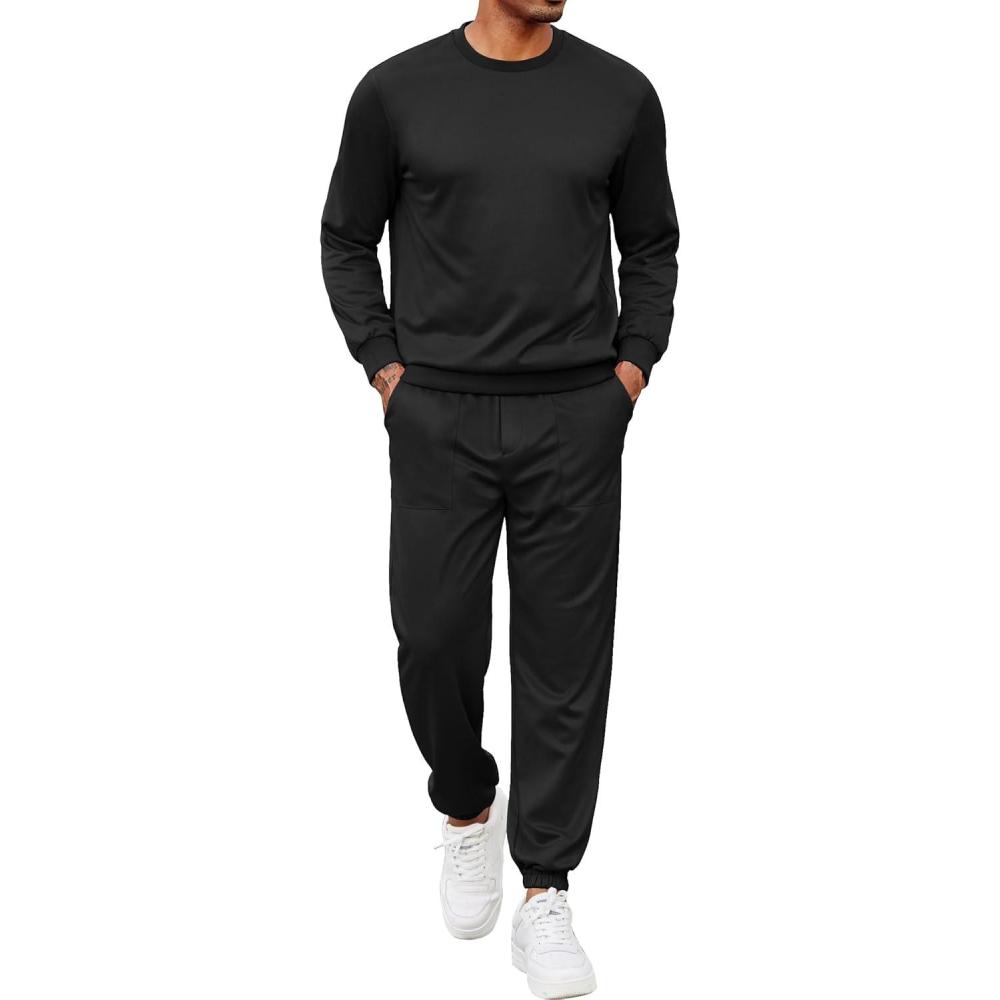 imageCOOFANDY Mens Tracksuit 2 Piece Sweatsuit Set Long Sleeve Pullover Athletic Suit For Sports Casual Fitness JoggingStyle Bblack