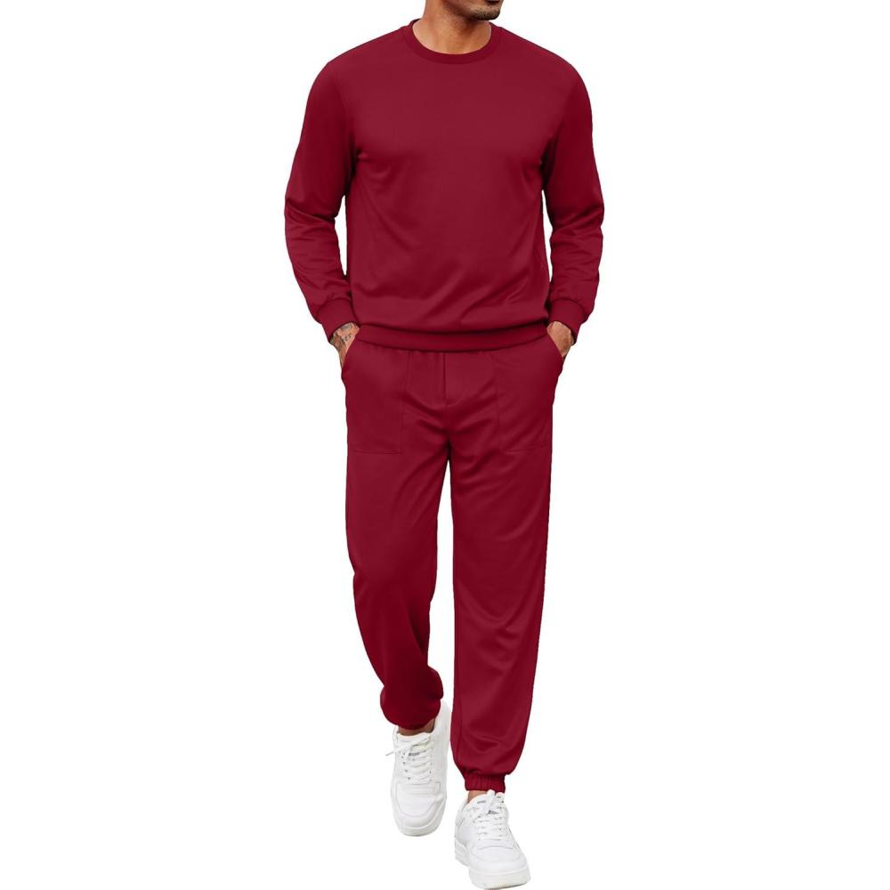 imageCOOFANDY Mens Tracksuit 2 Piece Sweatsuit Set Long Sleeve Pullover Athletic Suit For Sports Casual Fitness JoggingStyle Bwine Red