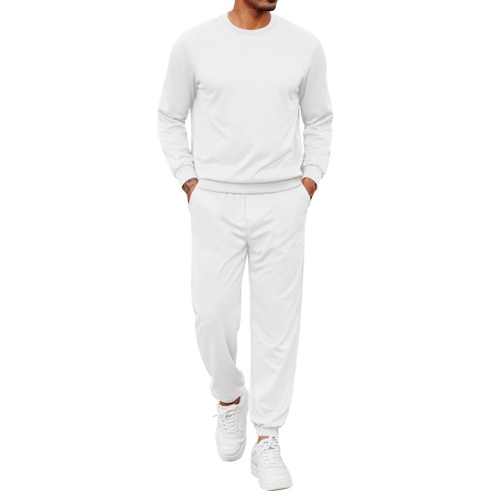 imageCOOFANDY Mens Tracksuit 2 Piece Sweatsuit Set Long Sleeve Pullover Athletic Suit For Sports Casual Fitness JoggingWhite