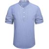 imageCOOFANDY Mens Casual Henley Shirt Short Sleeve Band Collar Linen Shirt Summer Beach Hippie TShirtsStriped Blue