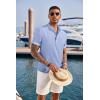 imageCOOFANDY Mens Casual Henley Shirt Short Sleeve Band Collar Linen Shirt Summer Beach Hippie TShirtsStriped Blue