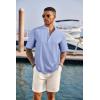 imageCOOFANDY Mens Casual Henley Shirt Short Sleeve Band Collar Linen Shirt Summer Beach Hippie TShirtsStriped Blue