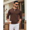 imageCOOFANDY Mens Henley Sweater Long Sleeve Textured Pullover Sweaters Casual Button Crewneck Knit SweaterBrown