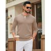 imageCOOFANDY Mens Henley Sweater Long Sleeve Textured Pullover Sweaters Casual Button Crewneck Knit SweaterKhaki