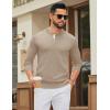 imageCOOFANDY Mens Henley Sweater Long Sleeve Textured Pullover Sweaters Casual Button Crewneck Knit SweaterLight Khaki