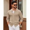 imageCOOFANDY Mens Knit Pullover Sweater Long Sleeve Casual Sweater Open Front Ribbed SweaterLight Khaki