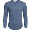 imageCOOFANDY Mens Long Sleeve Muscle T Shirts Casual VNeck Slim Fit Longline Ribbed Shirts Stretch Tee ShirtsGrey Blue