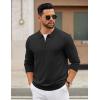 imageCOOFANDY Mens Quarter Zip Polo Sweater Long Sleeve Knit Polo Casual Lightweight Dress PulloverBlack