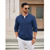imageCOOFANDY Mens Quarter Zip Polo Sweater Long Sleeve Knit Polo Casual Lightweight Dress PulloverBlue