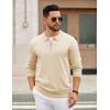 imageCOOFANDY Mens Quarter Zip Polo Sweater Long Sleeve Knit Polo Casual Lightweight Dress PulloverKhaki